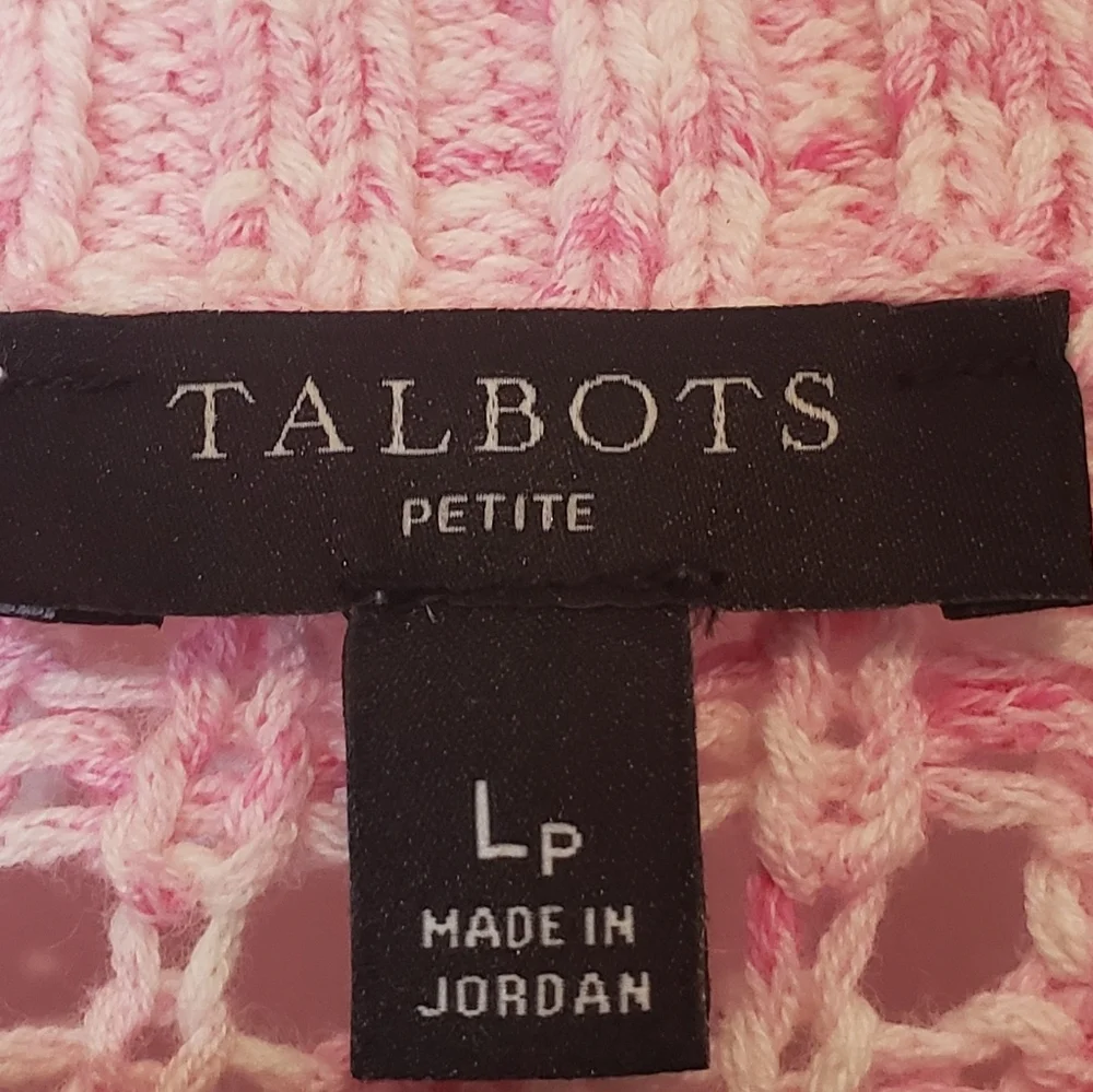 Talbots Open Stitch Cotton Pullover Knit Sweater Pastel Stripes Size Large Petit